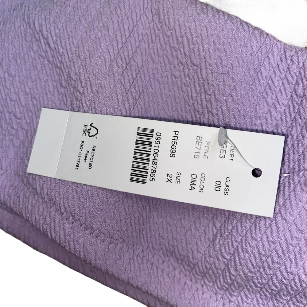 New J. Crew Lilac Purple Textured One Shoulder Bikini Swim Bathing Suit Top 2X